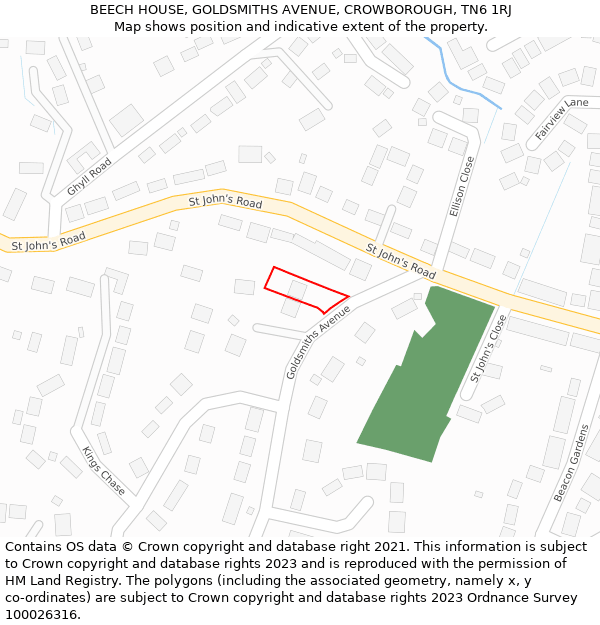BEECH HOUSE, GOLDSMITHS AVENUE, CROWBOROUGH, TN6 1RJ: Location map and indicative extent of plot