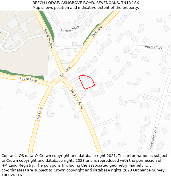 BEECH LODGE, ASHGROVE ROAD, SEVENOAKS, TN13 1SX: Location map and indicative extent of plot