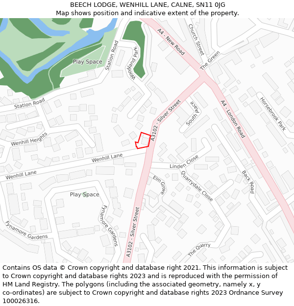 BEECH LODGE, WENHILL LANE, CALNE, SN11 0JG: Location map and indicative extent of plot