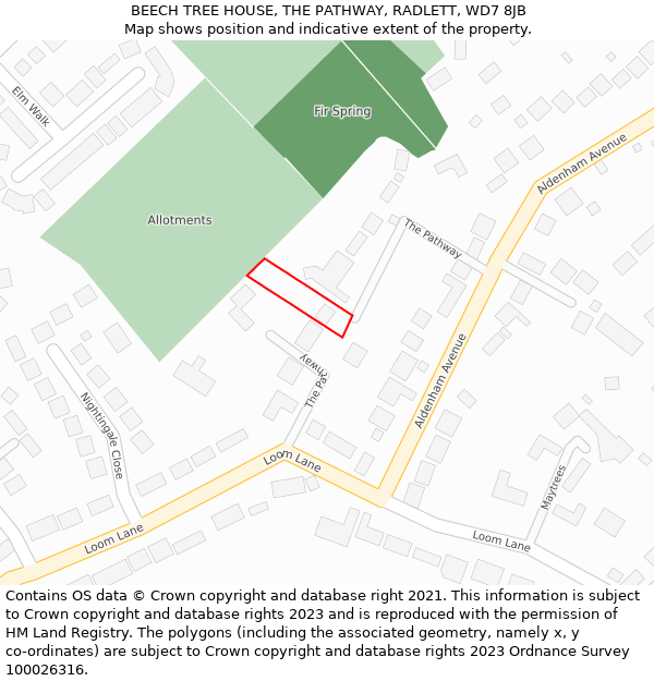 BEECH TREE HOUSE, THE PATHWAY, RADLETT, WD7 8JB: Location map and indicative extent of plot