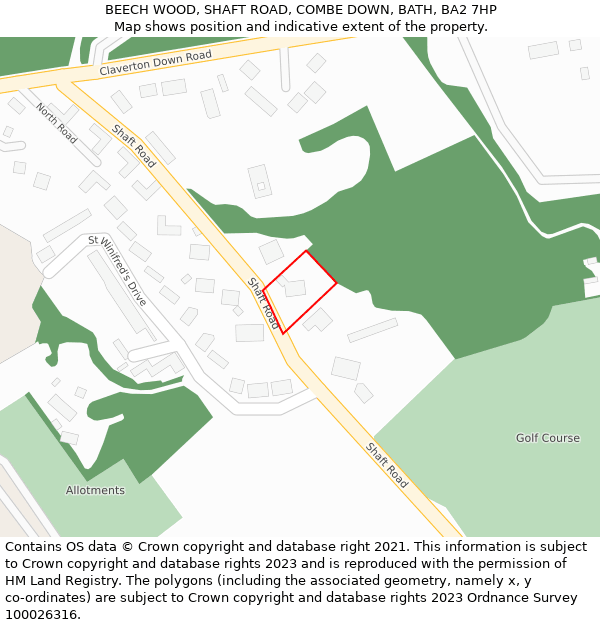 BEECH WOOD, SHAFT ROAD, COMBE DOWN, BATH, BA2 7HP: Location map and indicative extent of plot