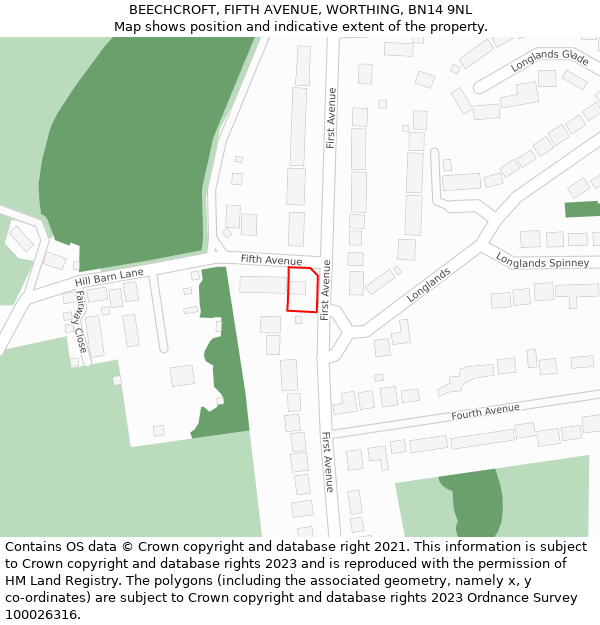 BEECHCROFT, FIFTH AVENUE, WORTHING, BN14 9NL: Location map and indicative extent of plot