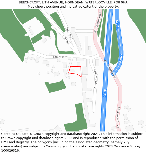 BEECHCROFT, LITH AVENUE, HORNDEAN, WATERLOOVILLE, PO8 0HA: Location map and indicative extent of plot