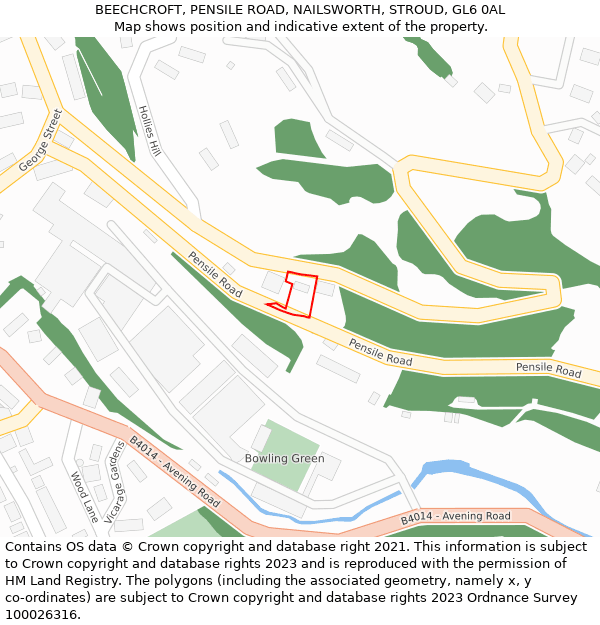 BEECHCROFT, PENSILE ROAD, NAILSWORTH, STROUD, GL6 0AL: Location map and indicative extent of plot