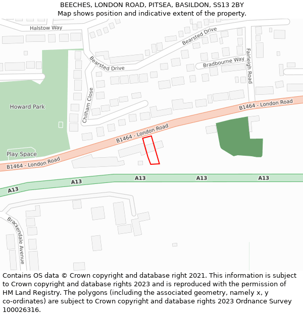 BEECHES, LONDON ROAD, PITSEA, BASILDON, SS13 2BY: Location map and indicative extent of plot