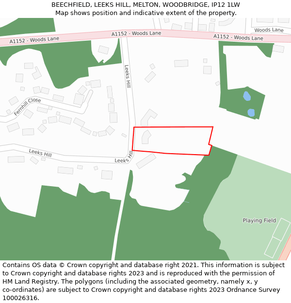 BEECHFIELD, LEEKS HILL, MELTON, WOODBRIDGE, IP12 1LW: Location map and indicative extent of plot