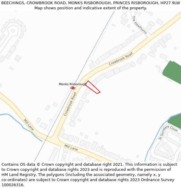 BEECHINGS, CROWBROOK ROAD, MONKS RISBOROUGH, PRINCES RISBOROUGH, HP27 9LW: Location map and indicative extent of plot