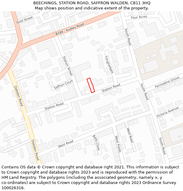 BEECHINGS, STATION ROAD, SAFFRON WALDEN, CB11 3HQ: Location map and indicative extent of plot