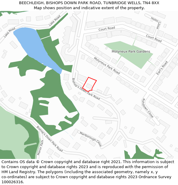 BEECHLEIGH, BISHOPS DOWN PARK ROAD, TUNBRIDGE WELLS, TN4 8XX: Location map and indicative extent of plot