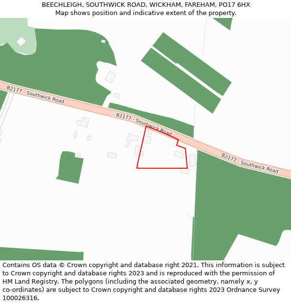 BEECHLEIGH, SOUTHWICK ROAD, WICKHAM, FAREHAM, PO17 6HX: Location map and indicative extent of plot