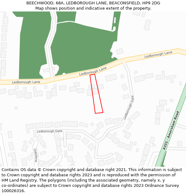 BEECHWOOD, 68A, LEDBOROUGH LANE, BEACONSFIELD, HP9 2DG: Location map and indicative extent of plot