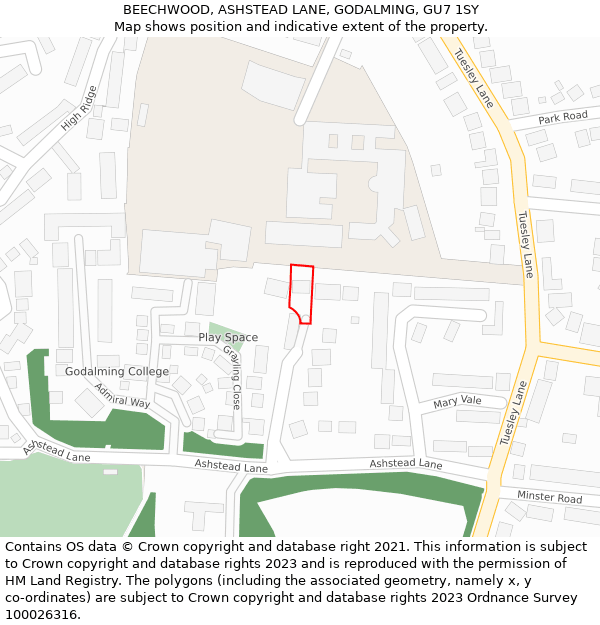 BEECHWOOD, ASHSTEAD LANE, GODALMING, GU7 1SY: Location map and indicative extent of plot