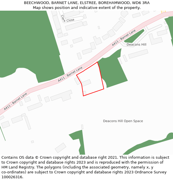 BEECHWOOD, BARNET LANE, ELSTREE, BOREHAMWOOD, WD6 3RA: Location map and indicative extent of plot