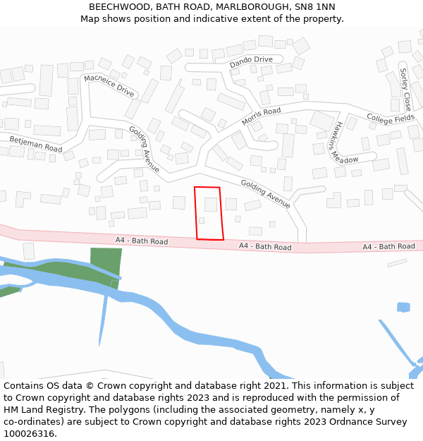 BEECHWOOD, BATH ROAD, MARLBOROUGH, SN8 1NN: Location map and indicative extent of plot