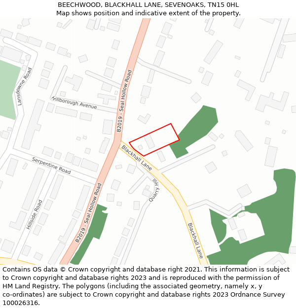 BEECHWOOD, BLACKHALL LANE, SEVENOAKS, TN15 0HL: Location map and indicative extent of plot