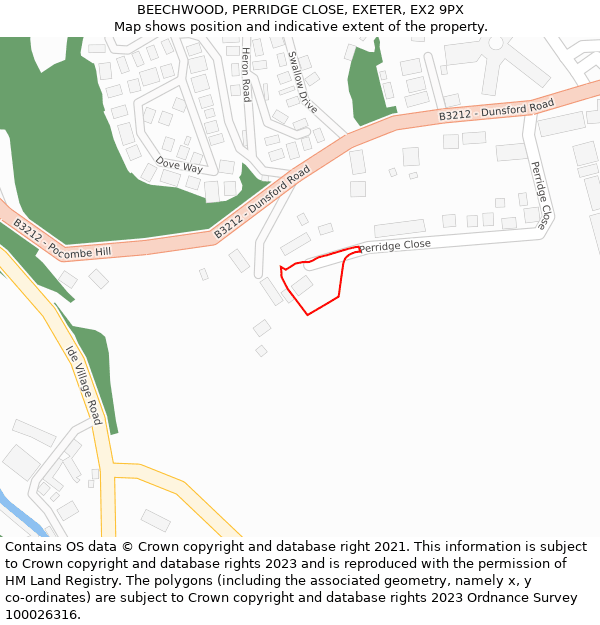 BEECHWOOD, PERRIDGE CLOSE, EXETER, EX2 9PX: Location map and indicative extent of plot