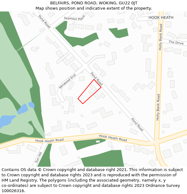 BELFAIRS, POND ROAD, WOKING, GU22 0JT: Location map and indicative extent of plot