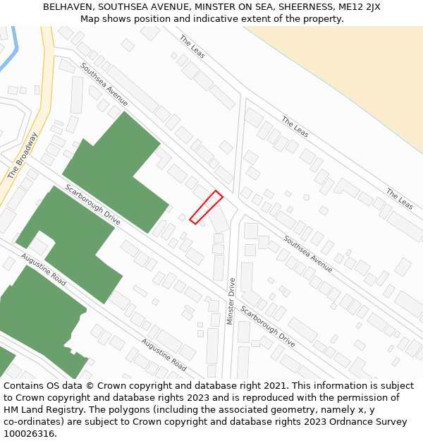 BELHAVEN, SOUTHSEA AVENUE, MINSTER ON SEA, SHEERNESS, ME12 2JX: Location map and indicative extent of plot