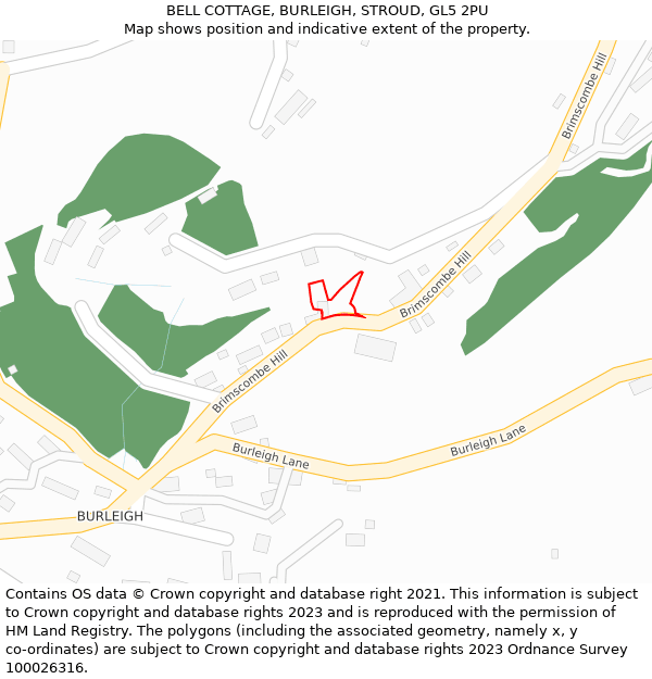 BELL COTTAGE, BURLEIGH, STROUD, GL5 2PU: Location map and indicative extent of plot