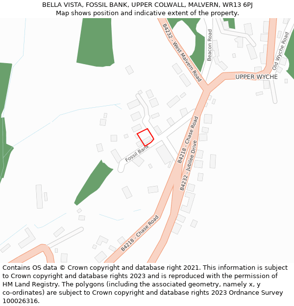 BELLA VISTA, FOSSIL BANK, UPPER COLWALL, MALVERN, WR13 6PJ: Location map and indicative extent of plot
