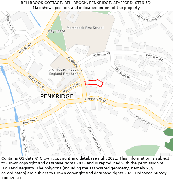 BELLBROOK COTTAGE, BELLBROOK, PENKRIDGE, STAFFORD, ST19 5DL: Location map and indicative extent of plot