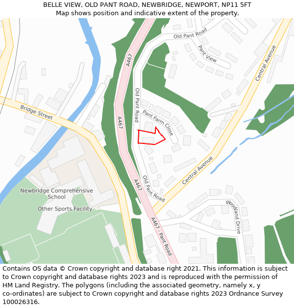 BELLE VIEW, OLD PANT ROAD, NEWBRIDGE, NEWPORT, NP11 5FT: Location map and indicative extent of plot