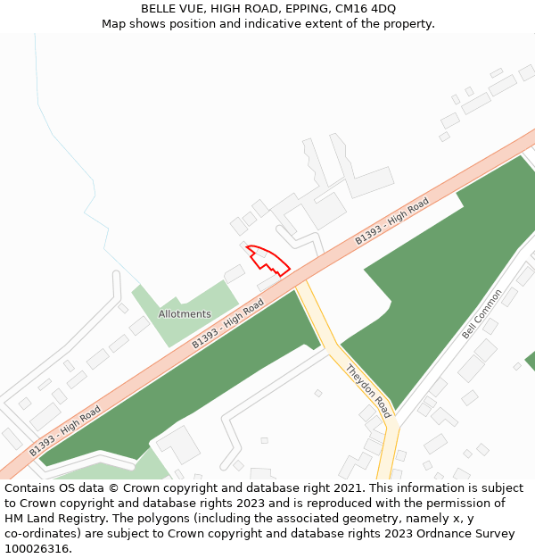 BELLE VUE, HIGH ROAD, EPPING, CM16 4DQ: Location map and indicative extent of plot