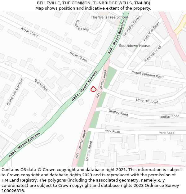 BELLEVILLE, THE COMMON, TUNBRIDGE WELLS, TN4 8BJ: Location map and indicative extent of plot