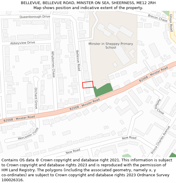 BELLEVUE, BELLEVUE ROAD, MINSTER ON SEA, SHEERNESS, ME12 2RH: Location map and indicative extent of plot