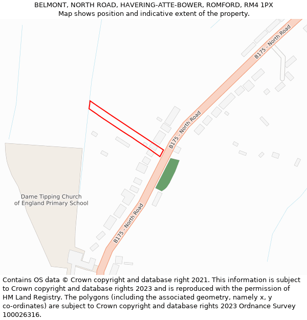 BELMONT, NORTH ROAD, HAVERING-ATTE-BOWER, ROMFORD, RM4 1PX: Location map and indicative extent of plot