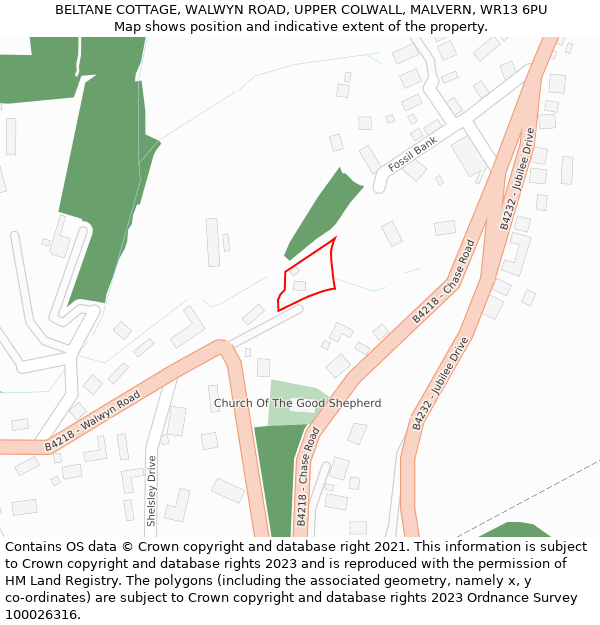 BELTANE COTTAGE, WALWYN ROAD, UPPER COLWALL, MALVERN, WR13 6PU: Location map and indicative extent of plot