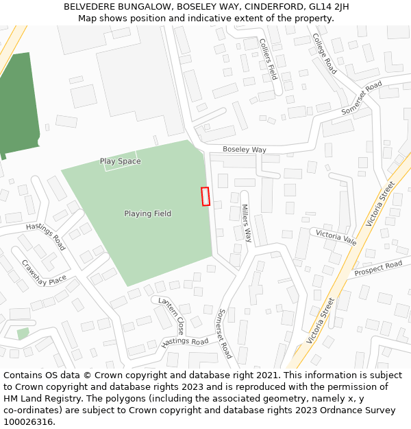 BELVEDERE BUNGALOW, BOSELEY WAY, CINDERFORD, GL14 2JH: Location map and indicative extent of plot