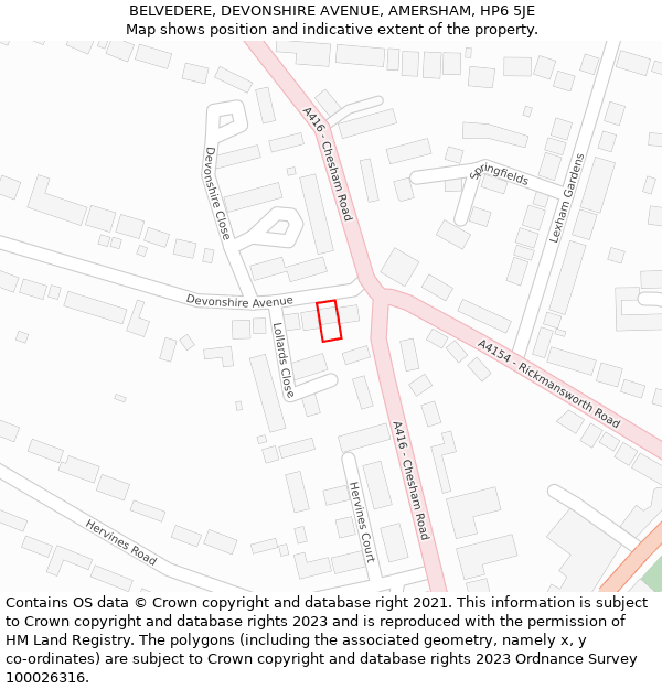 BELVEDERE, DEVONSHIRE AVENUE, AMERSHAM, HP6 5JE: Location map and indicative extent of plot