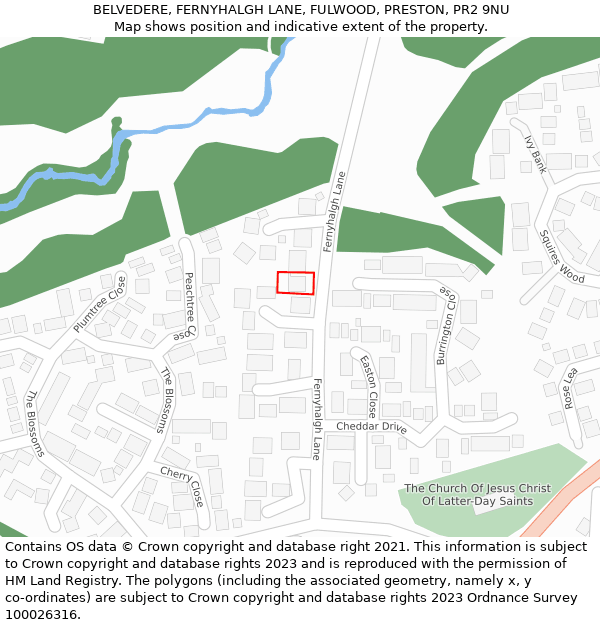 BELVEDERE, FERNYHALGH LANE, FULWOOD, PRESTON, PR2 9NU: Location map and indicative extent of plot