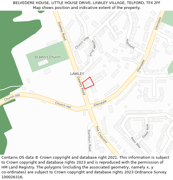 BELVEDERE HOUSE, LITTLE HOUSE DRIVE, LAWLEY VILLAGE, TELFORD, TF4 2FF: Location map and indicative extent of plot