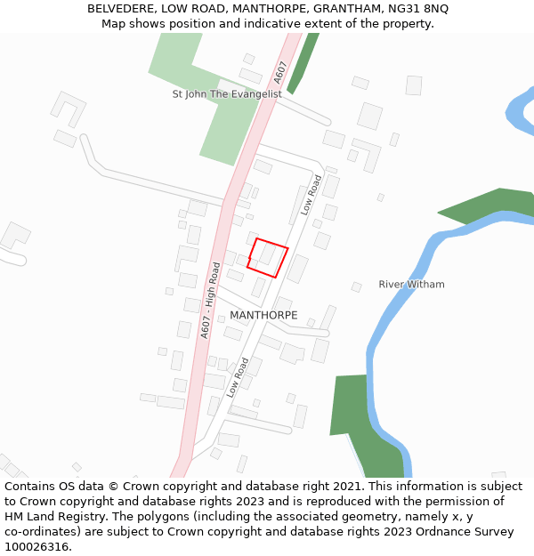 BELVEDERE, LOW ROAD, MANTHORPE, GRANTHAM, NG31 8NQ: Location map and indicative extent of plot