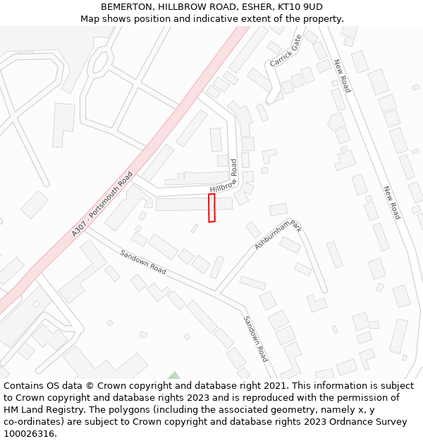 BEMERTON, HILLBROW ROAD, ESHER, KT10 9UD: Location map and indicative extent of plot