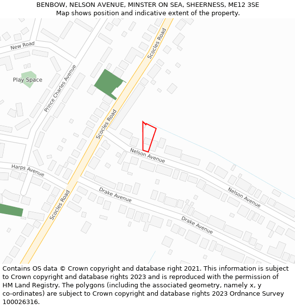 BENBOW, NELSON AVENUE, MINSTER ON SEA, SHEERNESS, ME12 3SE: Location map and indicative extent of plot