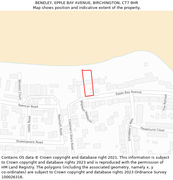 BENELEY, EPPLE BAY AVENUE, BIRCHINGTON, CT7 9HR: Location map and indicative extent of plot