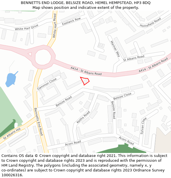 BENNETTS END LODGE, BELSIZE ROAD, HEMEL HEMPSTEAD, HP3 8DQ: Location map and indicative extent of plot