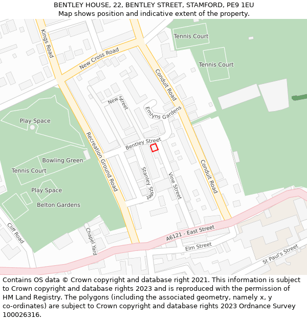 BENTLEY HOUSE, 22, BENTLEY STREET, STAMFORD, PE9 1EU: Location map and indicative extent of plot