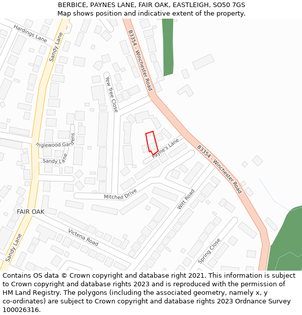 BERBICE, PAYNES LANE, FAIR OAK, EASTLEIGH, SO50 7GS: Location map and indicative extent of plot