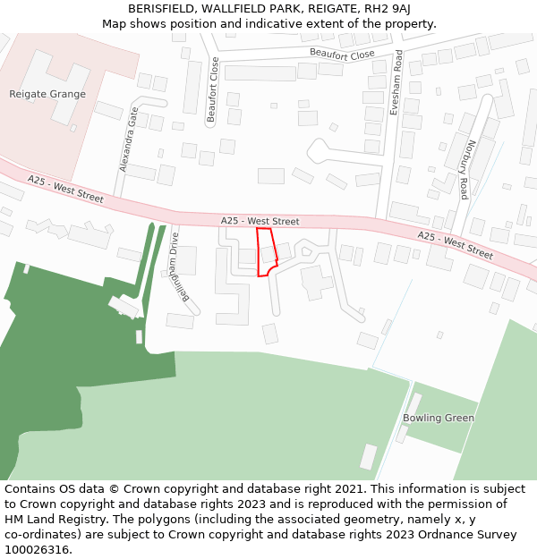 BERISFIELD, WALLFIELD PARK, REIGATE, RH2 9AJ: Location map and indicative extent of plot