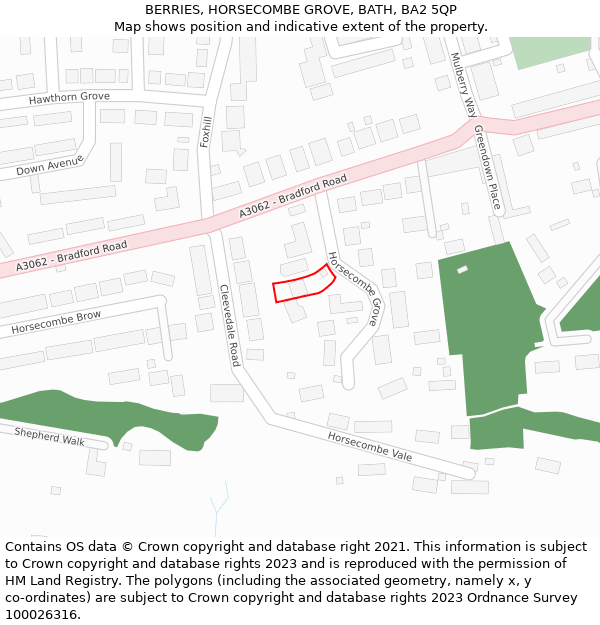 BERRIES, HORSECOMBE GROVE, BATH, BA2 5QP: Location map and indicative extent of plot