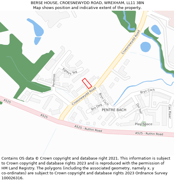 BERSE HOUSE, CROESNEWYDD ROAD, WREXHAM, LL11 3BN: Location map and indicative extent of plot