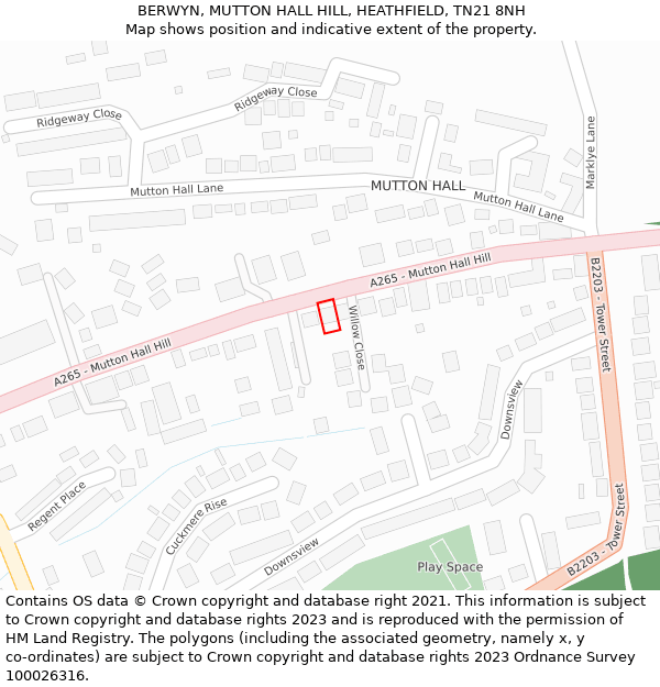 BERWYN, MUTTON HALL HILL, HEATHFIELD, TN21 8NH: Location map and indicative extent of plot