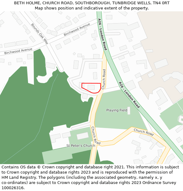 BETH HOLME, CHURCH ROAD, SOUTHBOROUGH, TUNBRIDGE WELLS, TN4 0RT: Location map and indicative extent of plot