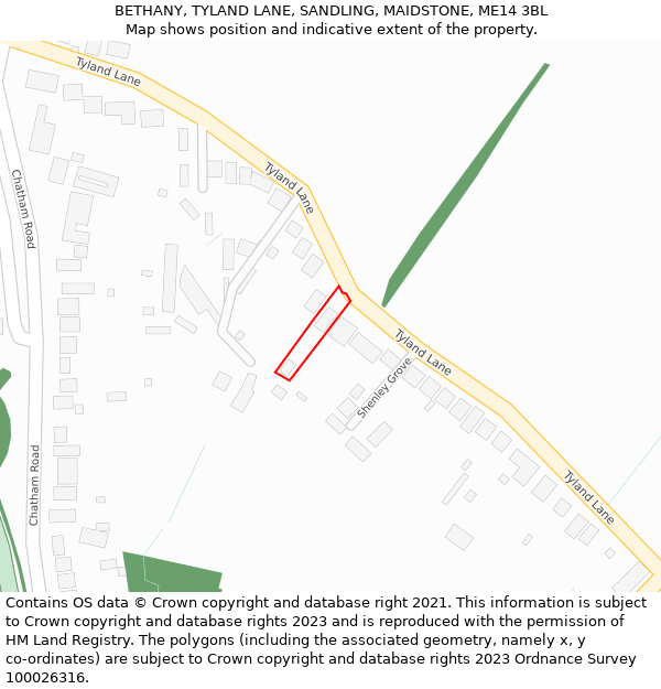 BETHANY, TYLAND LANE, SANDLING, MAIDSTONE, ME14 3BL: Location map and indicative extent of plot