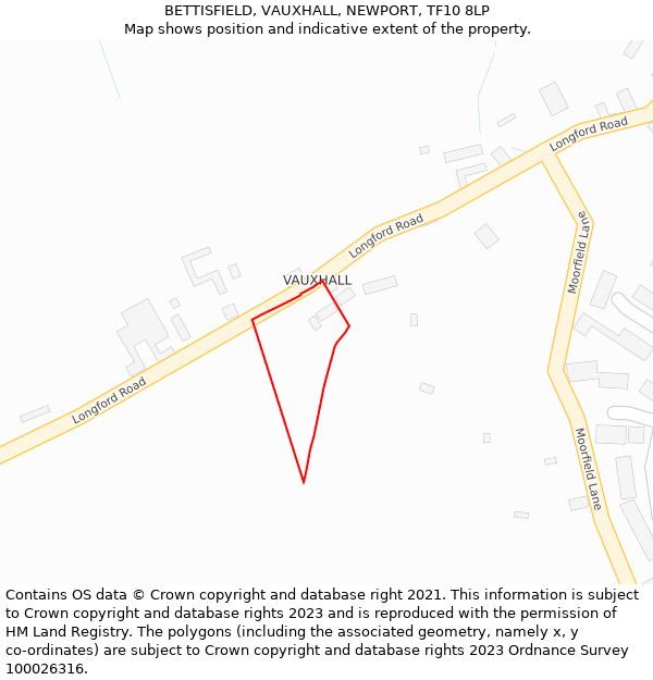 BETTISFIELD, VAUXHALL, NEWPORT, TF10 8LP: Location map and indicative extent of plot