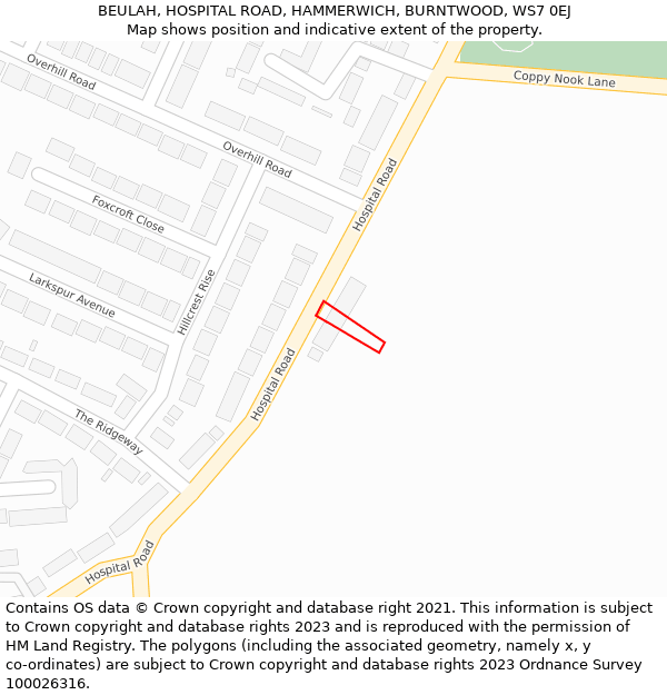 BEULAH, HOSPITAL ROAD, HAMMERWICH, BURNTWOOD, WS7 0EJ: Location map and indicative extent of plot